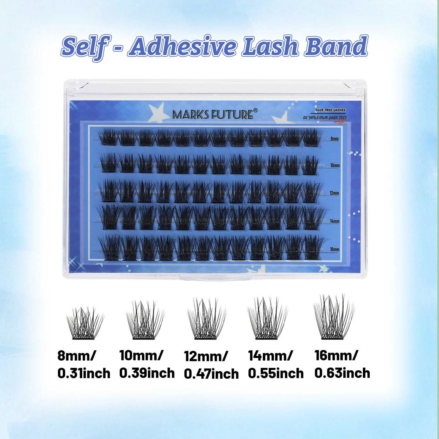Self-Adhesive False Eyelashes 8-16mm Mixed, 60 Pieces Fluffy D Curl Soft Natural Eyelashes Wispy Individual Clusters Reusable Lightweight Waterproof, Suitable for Daily Wear