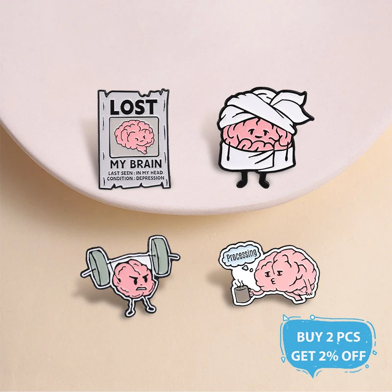 Brain Overload Enamel Pins Lost My Brain Bathrobe Brain Fitness Weightlifting Brain Brooch Lapel Badge Jewelry Gifts for Friends