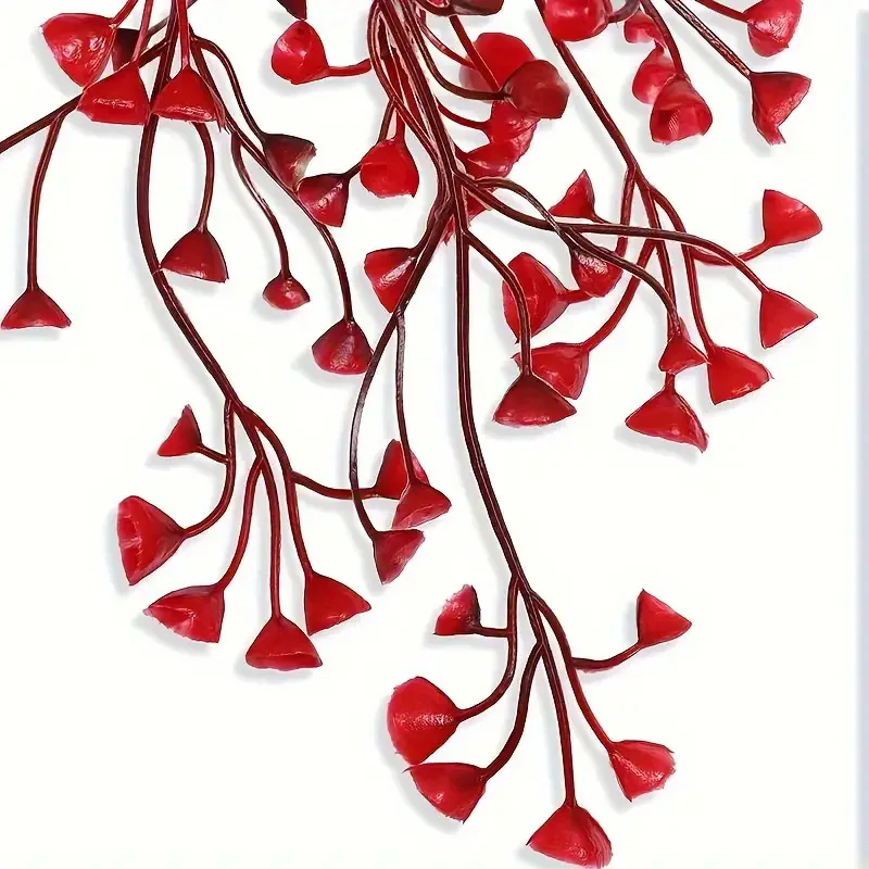 1 قطعة مجموعة إكليل الزهور الاصطناعية البونسيتة الحمراء الواقعية والجرس الذهبي الصفصاف الكرمة مع أوراق الشجر الخضراء اليدوية المظهر واقعية #6