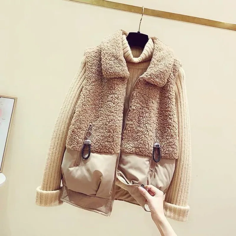New Winter Lapel Vest for Women Short Loose Spliced   down Cotton Jacket Horse Clip Vest Jacket