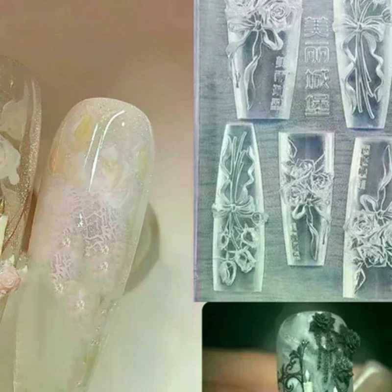Flowers Rose Nail Silicone Relief Shape Nail Art Mold 3D Nail Decoration Nail Salon Accessories Manicure Tool