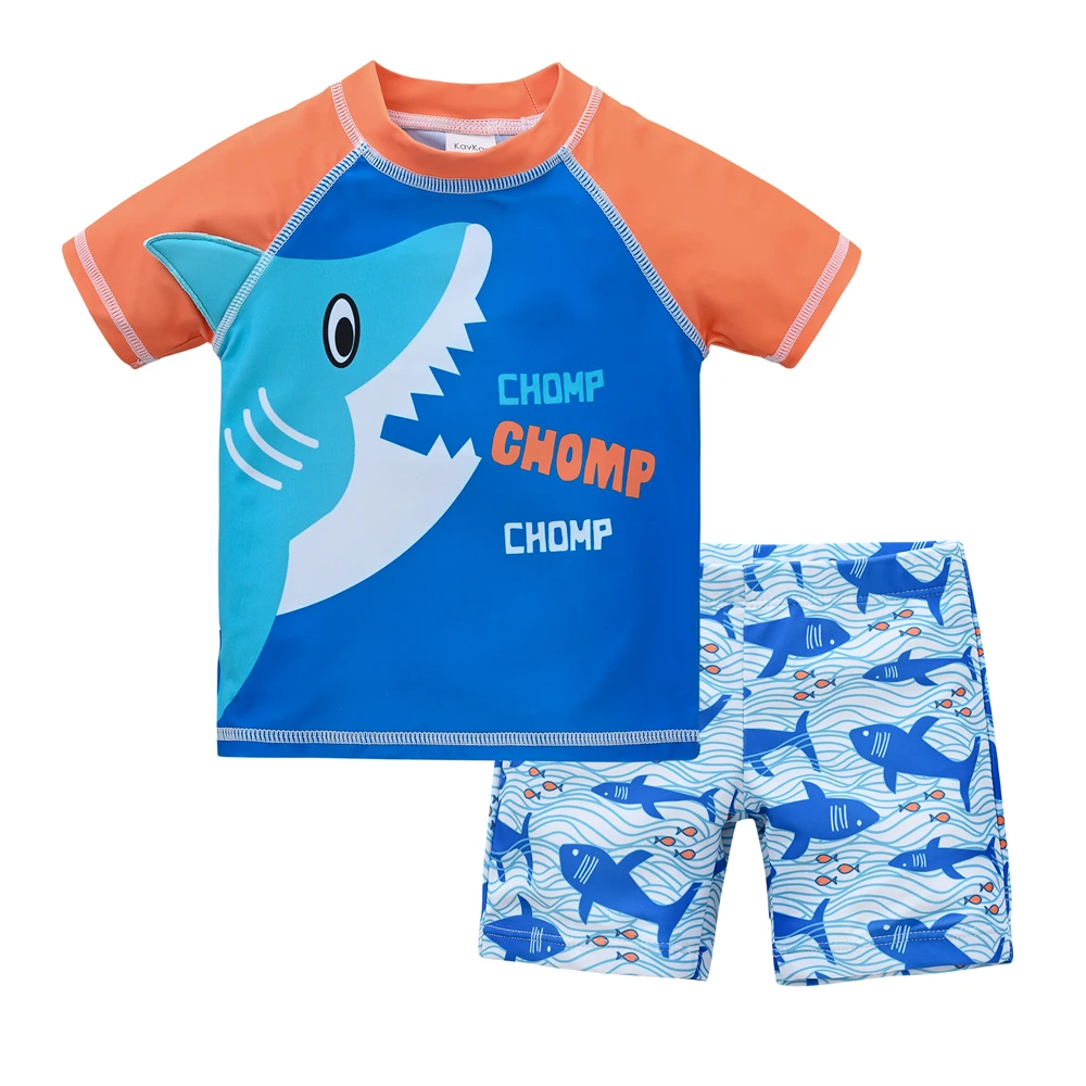 Honeyzone Kids Boy Swimsuit 2 Pcs/lot Cool Shark Print 4-8 Years Beachwear Children Surfing Clothing