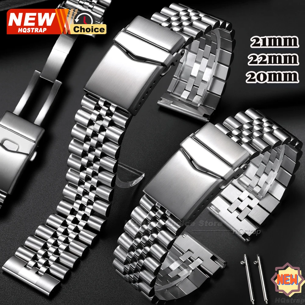 20/21/22 mm luxuriöses Uhrenarmband aus massivem Edelstahl für Seiko-Armband, flaches Armband für Jubilee Herren-Business-Armband