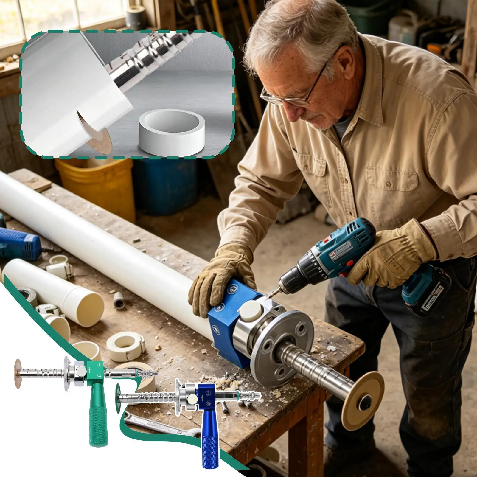 Inside Pipe Cutter for Drill, Adjustable Depth Internal Pipe Cutting Tool, Smooth Precise Cutter for PVC Pipe Plumbing