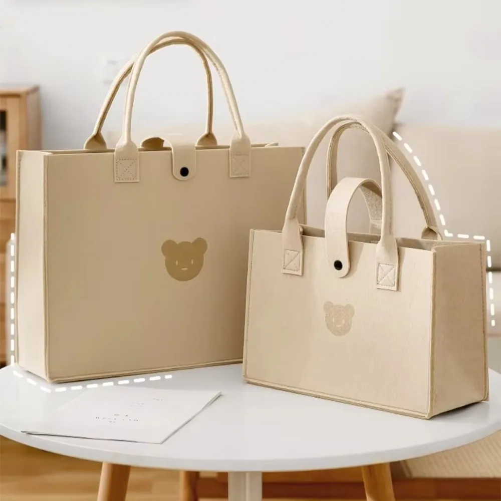 

Модная фетровая сумка большой емкости с милым медведем, однотонная фетровая сумка на плечо, ручная многоразовая дорожная сумка для хранения