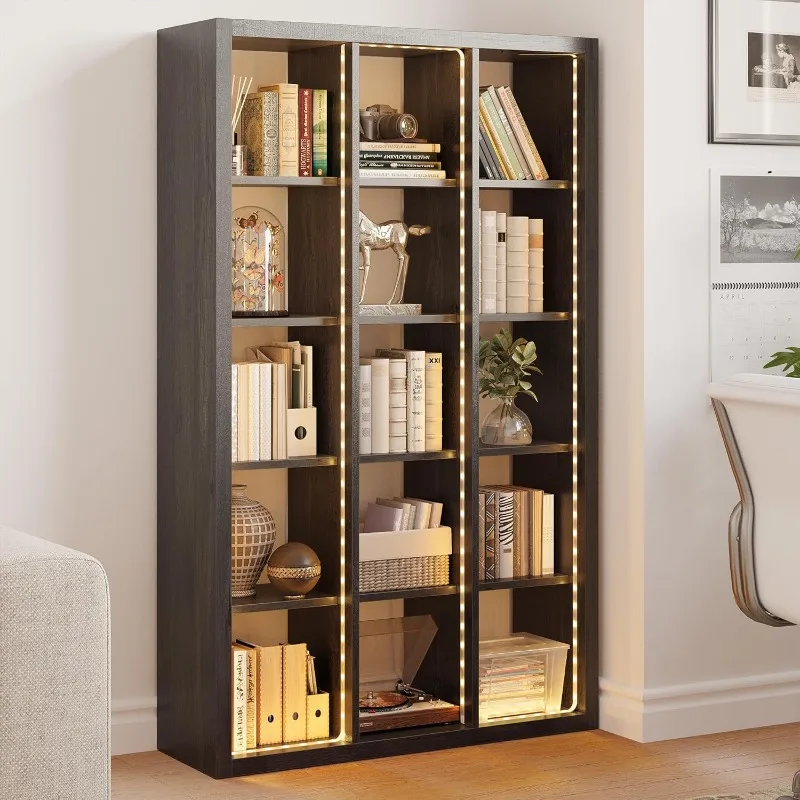 

home.15 Cube Bookcase Storage Shelf Organizer with LED Lights, 5 Tier Bookshelves and Bookcases Display Shelves, Horizont