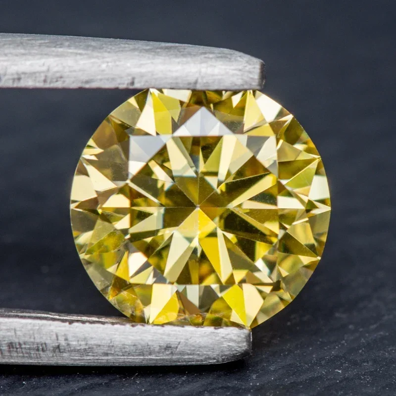 Moissanite Vivi sertifikat GRA, alat penguji berlian longgar VVS1 potongan bulat berwarna kuning