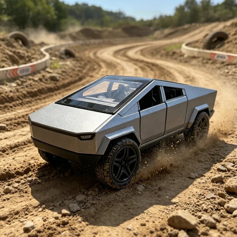 1/36 silver-gray off-road/pickup combination die-cast model, movable doors, pull-back motor, realistic off-road look, a desktop view 4