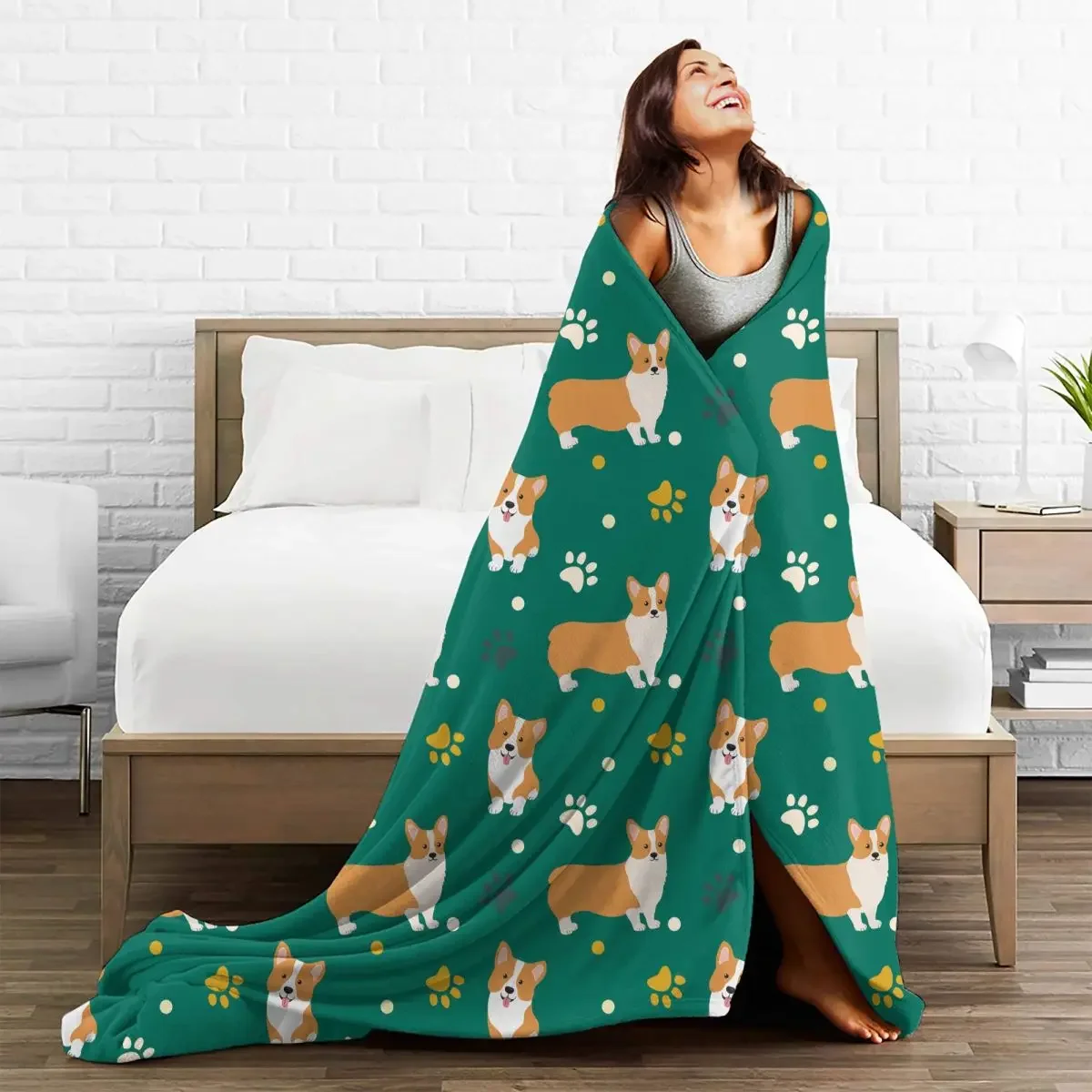 

Corgi Dog Plaid Baby Blanket Spring/Autumn Cartoon Fleece Collage Breathable Warm Throw Blankets for Sofa Travel Bedding Throws