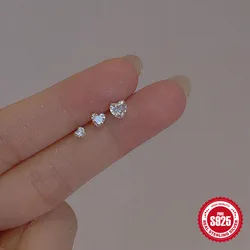 LENNIK 925 Sterling Silver White Heart Crystal Earrings Set For Women Rhinestones Ear Studs Christmas Party Accessories Brincos