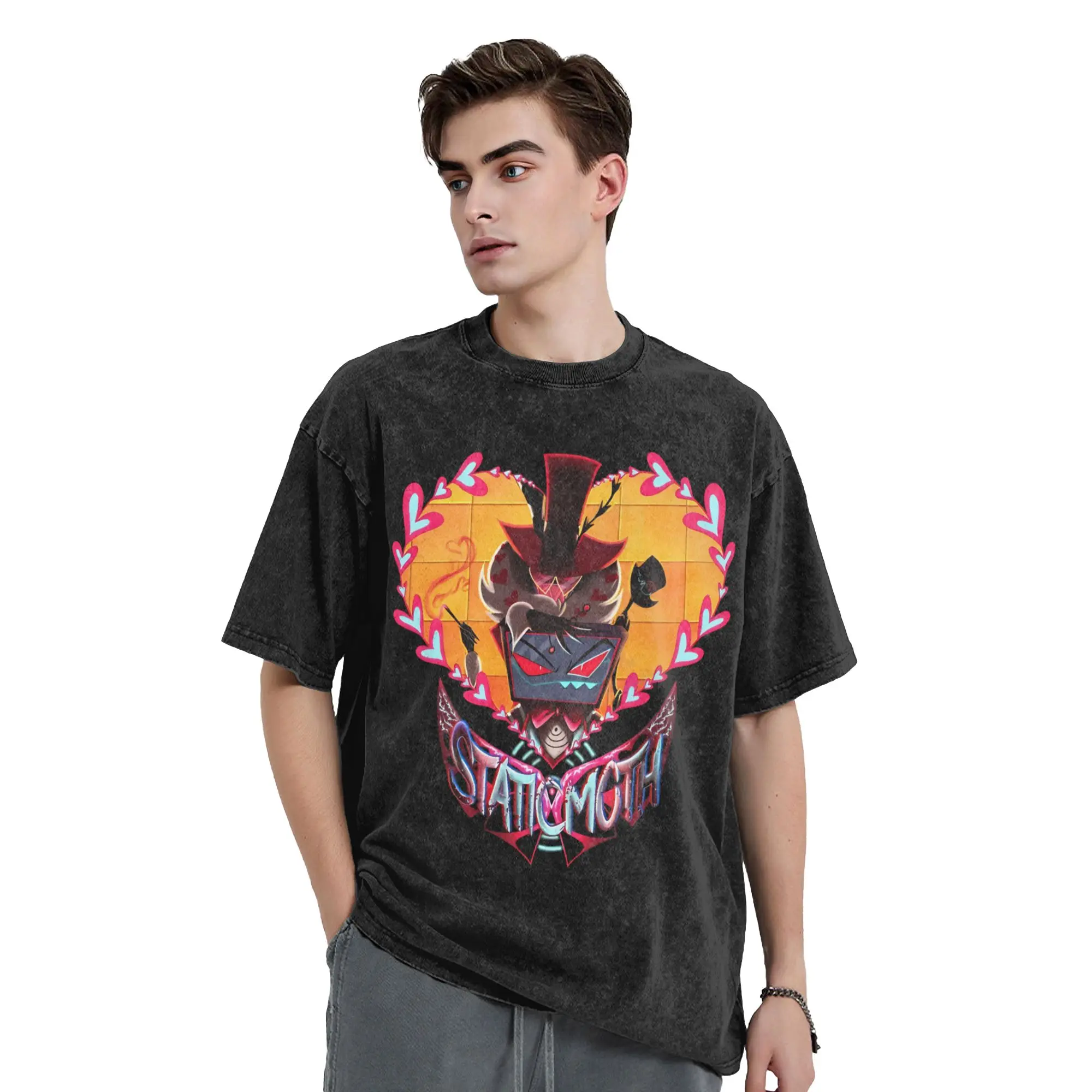 Vox Staticmoth Vox Hazbined Vintage Washed T Shirt Men Women 100% Cotton Novelty T-Shirts Round Collar Tees Short Sleeve Clothes