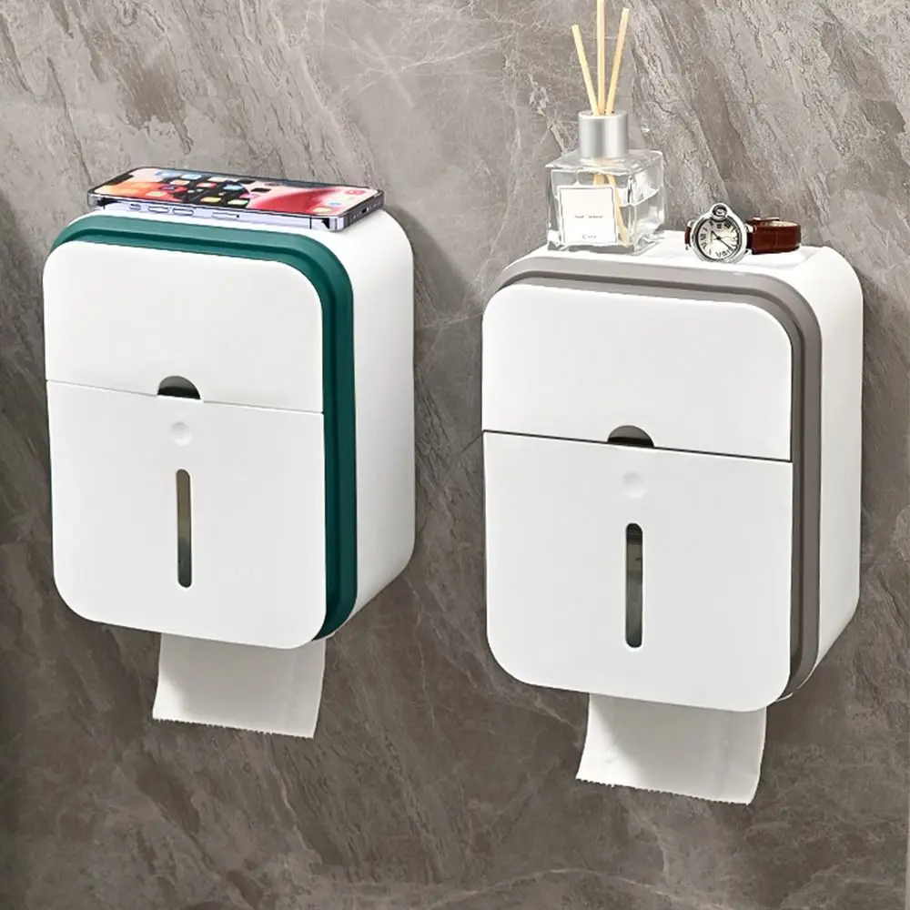 New Wall Mounted Toilet Tissue Box Large Capacity Waterproof Tissue Box Double Layer Toilet Paper Holder Bathroom Accessories