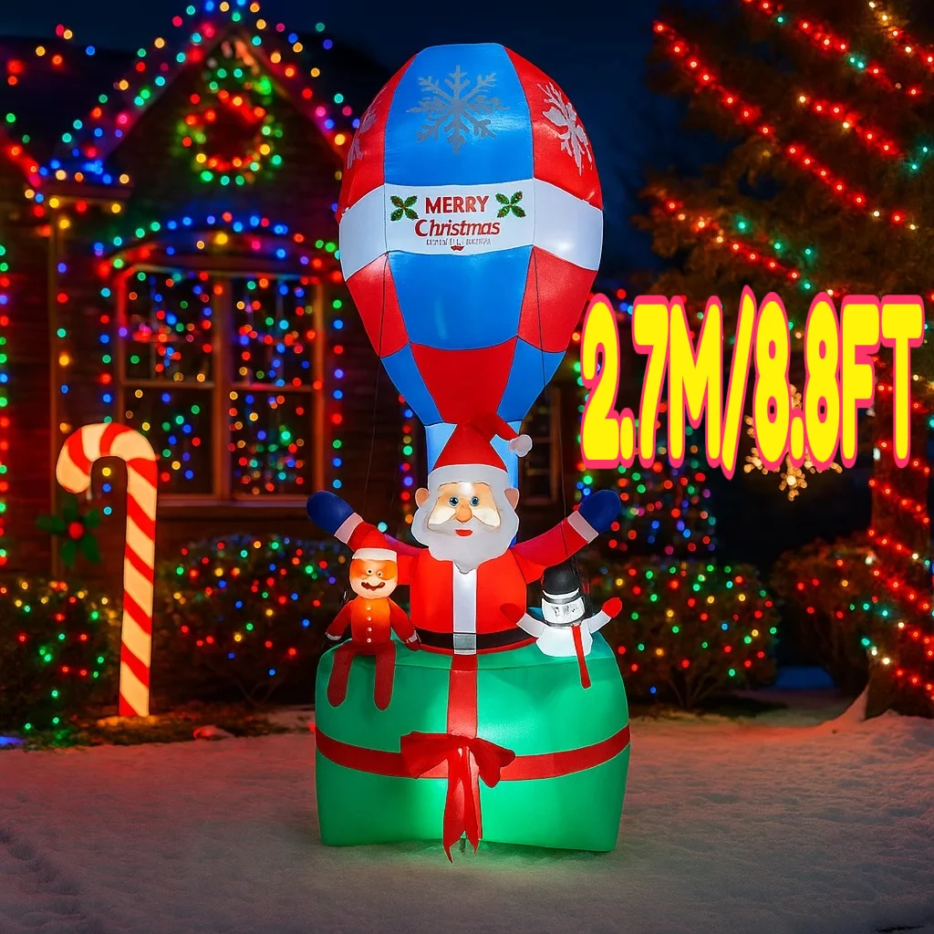 2.7M/8.8FT Inflatable Santa Claus Hot Air Balloon Lights LED Home Decorations Toys Yard Xmas Supplies Outdoor Holiday Ornaments