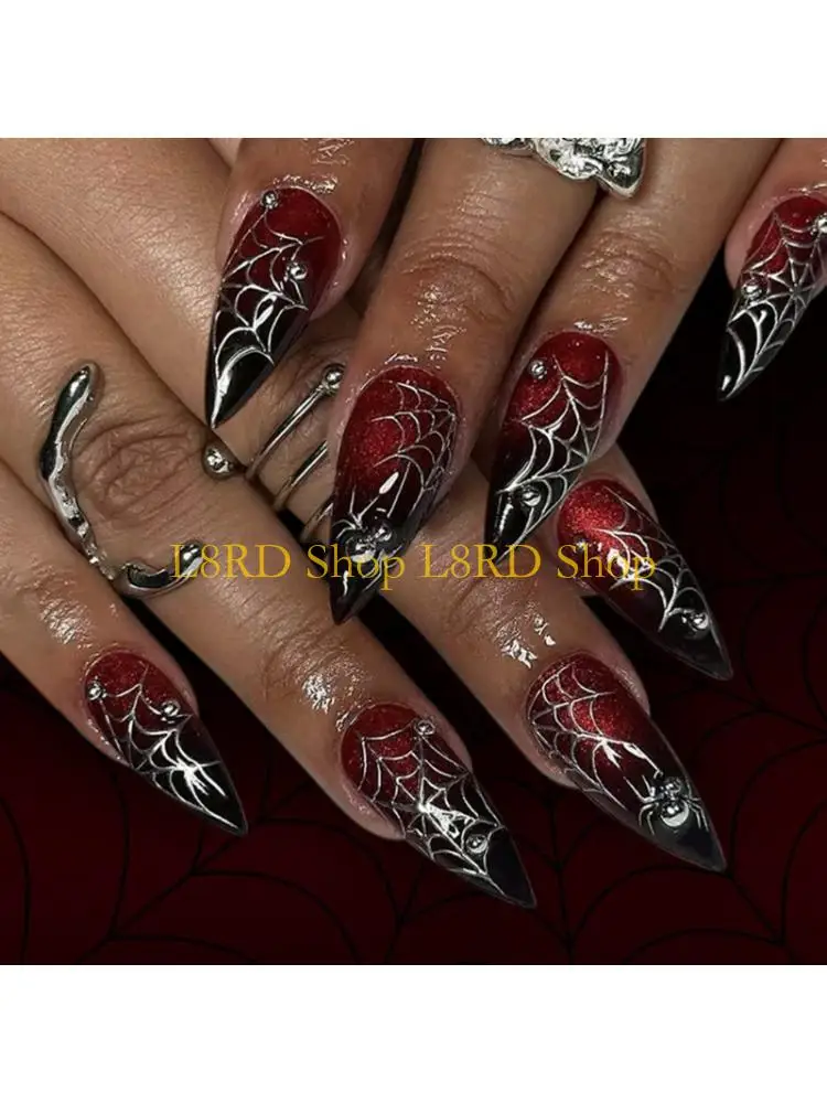 L8RD Long Wear Press On Nails 48Pcs Spiderweb Pattern for Office or Event Decors