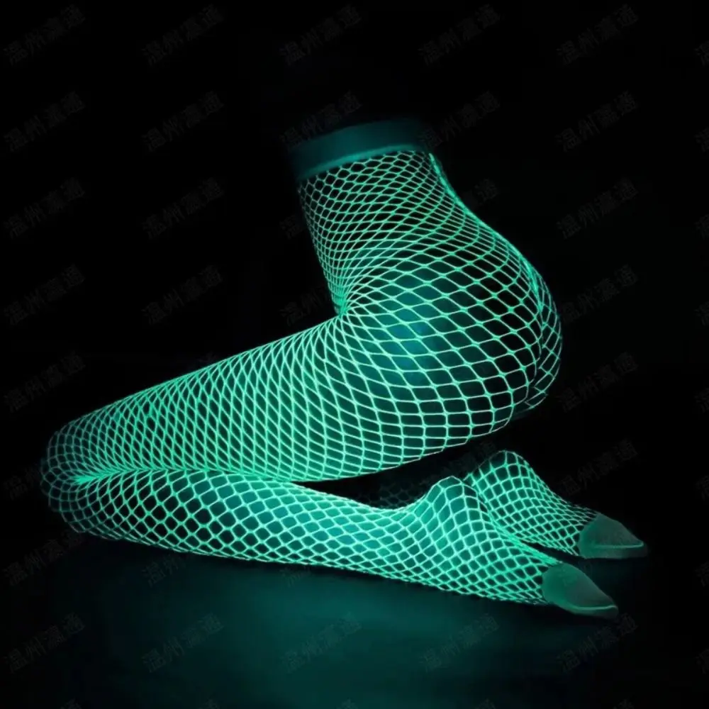Glow-in-the-Dark Fishnet Body Stockings Cool Stretch See-through Tights Luminous Hot Girl Style Hollowed Out Pantyhose
