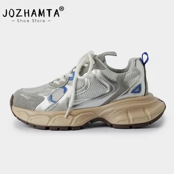 JOZHAMTA Women Sneakers Flats Platform Shoes Patchwork Thick Bottom  Soft Leather Round Toe Casual Ladies Sneakers Size 35-40