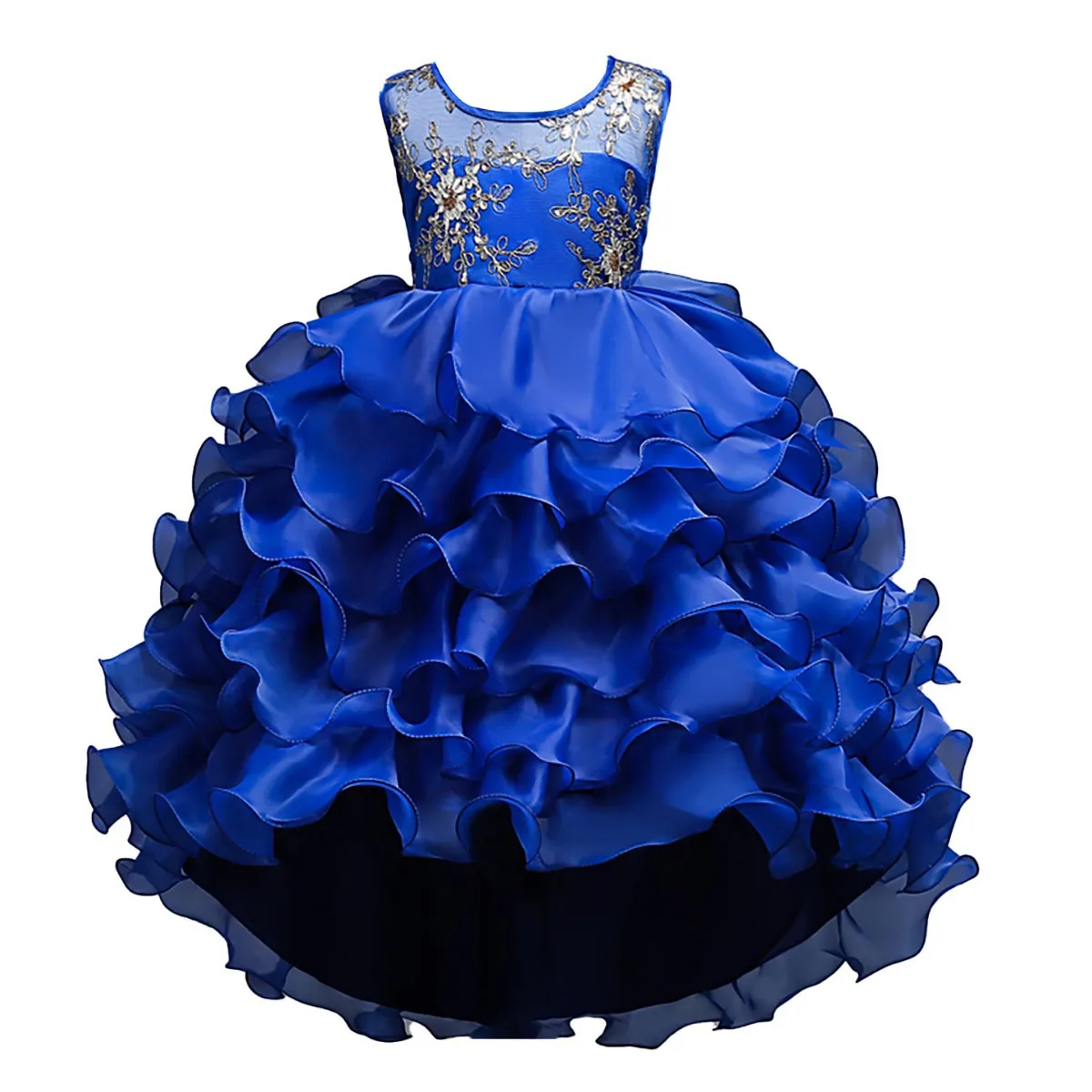 4-12Y Girls Trailing Princess Dress Cake Layer Puffy Tutu Gown Kids Stage Performance Formal Party Costume