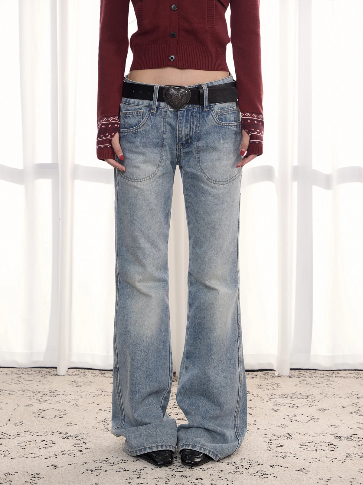 

Американские ретро-джинсы с низкой посадкой, прямые, облегающие, повседневные, универсальные, в пол, для подростков, зимние, не деформирующиеся, L