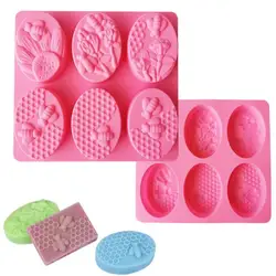 New 6 Cavities Bee Oval Honeycomb Silicone Soap Mold DIY Soap Making Kit Handmade Baking Candle Mold Craft Supplies Home Decor