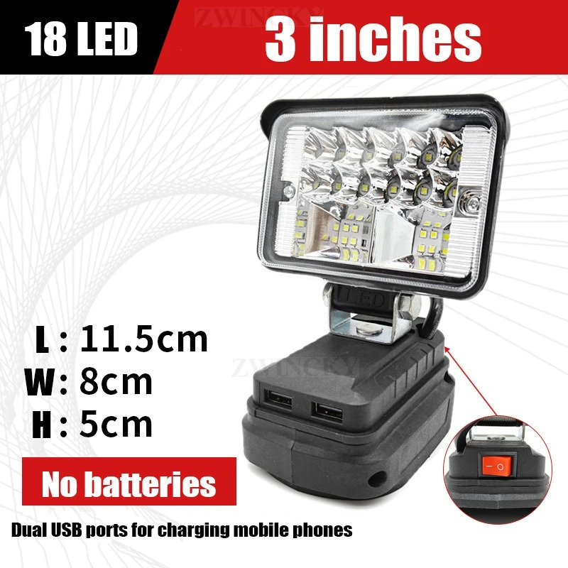 18V LED Flashlight Outdoors Spotlight Light for Makita BL1430 BL1830 14.4V 18V Lithium Battery USB Outdoor Lighting with USB