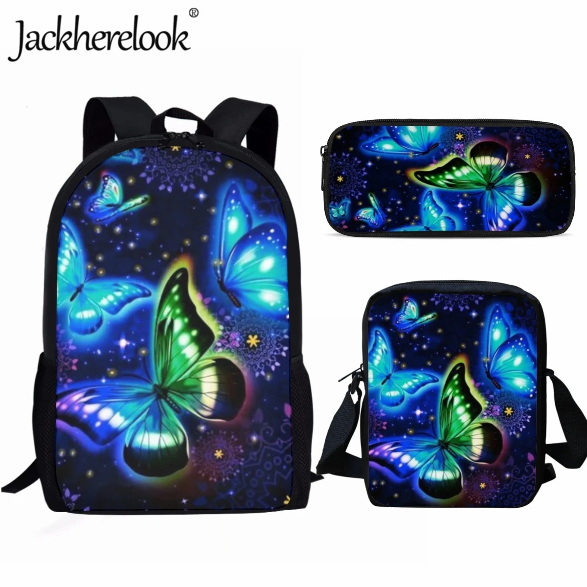 Jackherelook Fashion Luminous Butterfly Kids Book Bags Set School Girls Practical Travel Backpacks College Student Laptop Bag