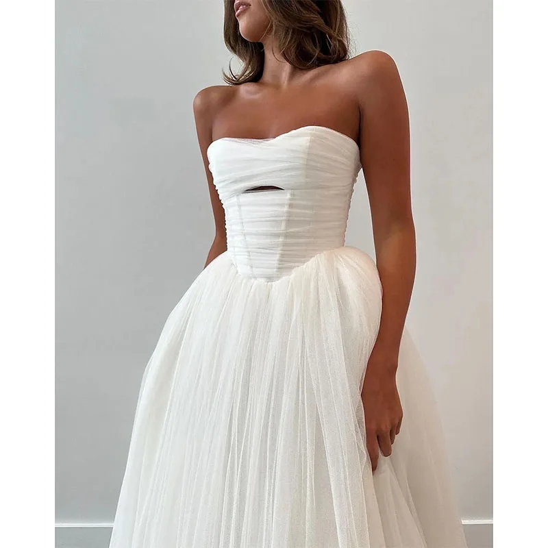 Boho A-Line Bride  Dress Strapless Tulle Wedding Dresses Bridal Gowns Vestidos Novia Bodice Country Robe de mariage