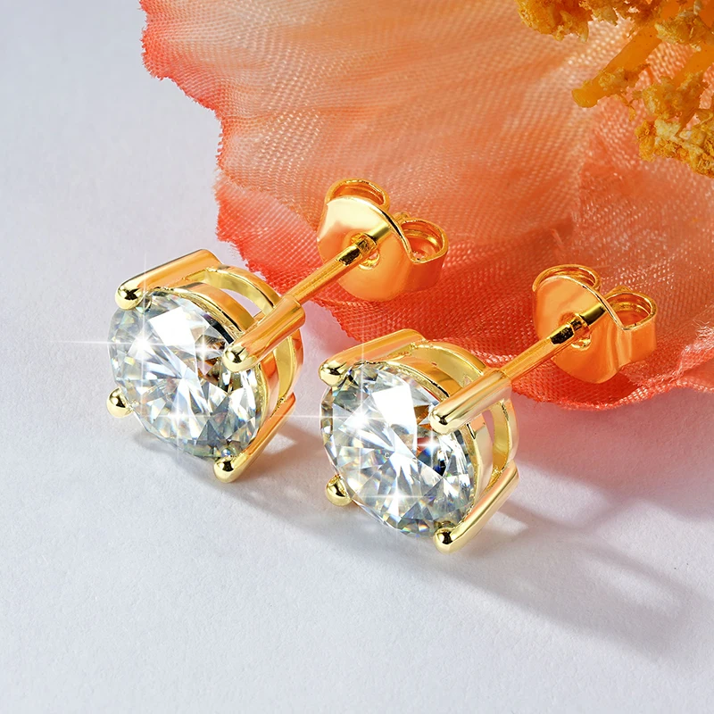 Lnngy 0,3-2CT Moissanit-Ohrstecker für Damen, 14 Karat Gold gefüllt, funkelnder Labor-Diamant-Ohrring mit vier Krallen und Zertifikaten – Detail 3