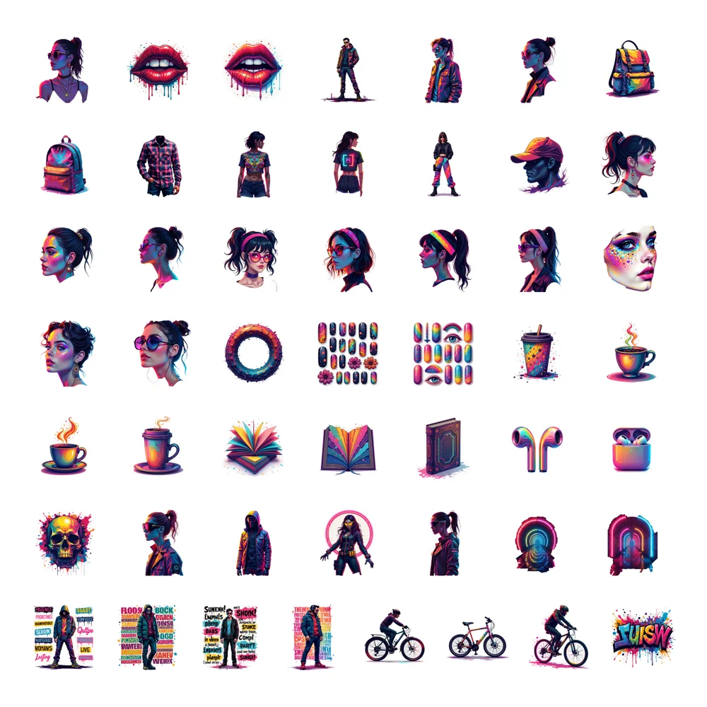 50pcs Decals  Matte Footwear Stickers Laptop Stickers Phone Stickers for Gifts Students Trendy