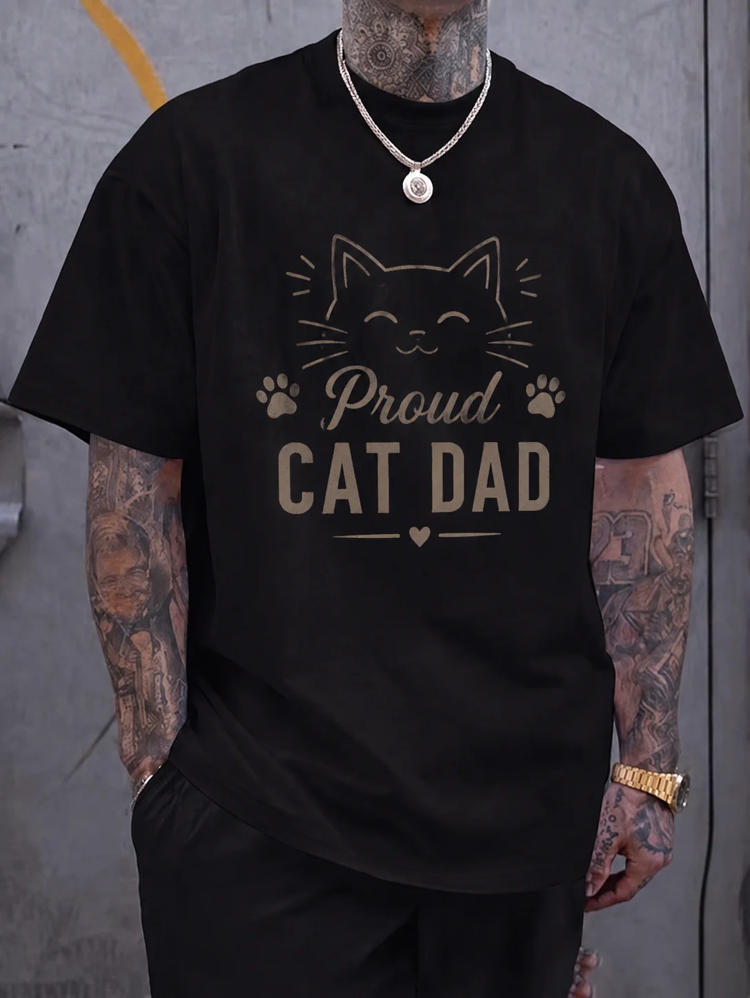 

Men Graphic T Shirt Short Sleeve Loose Fit 50% Cotton 50% Polyester Stretch Fabric Cat Dad Graphic Print Casual Summer Daily