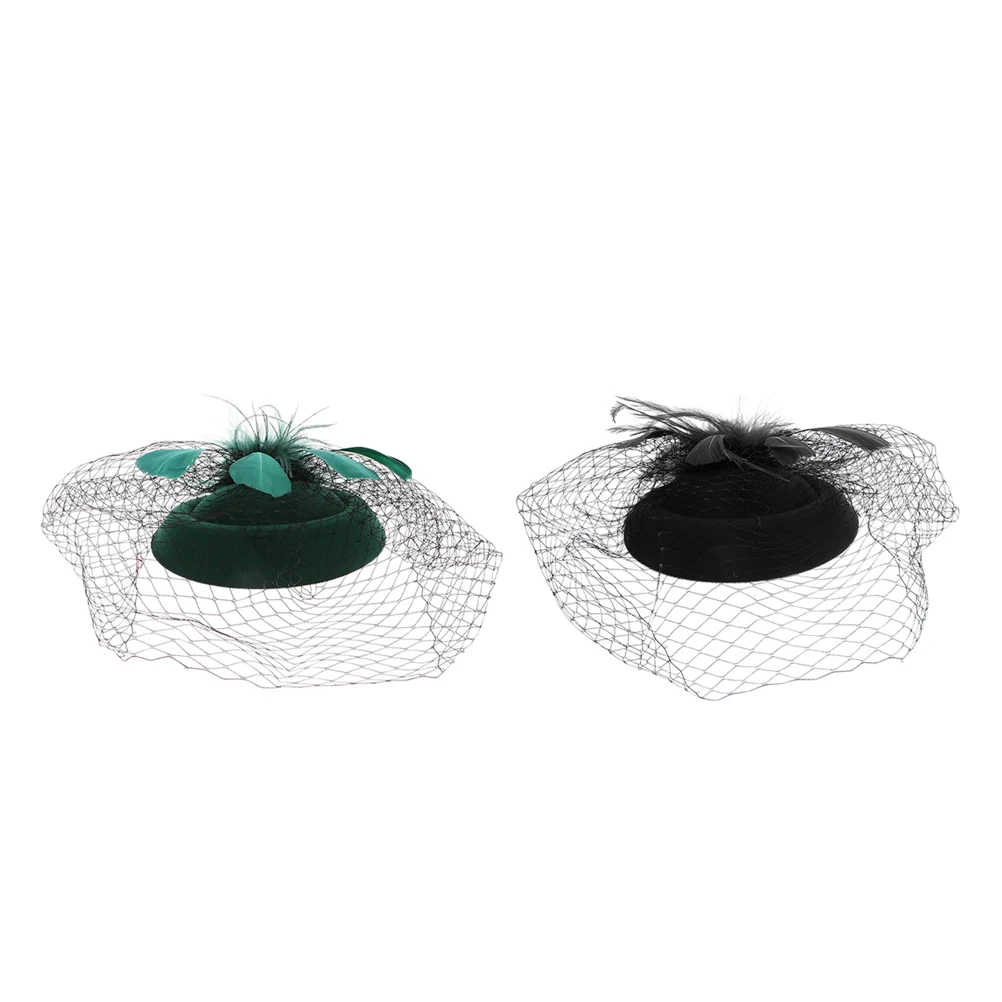 

2Pcs Pill Box Hat Mesh Headband Dinner Party Women Hair Accessories Bride Headband Bridal Headdress Wedding Veil Banquet