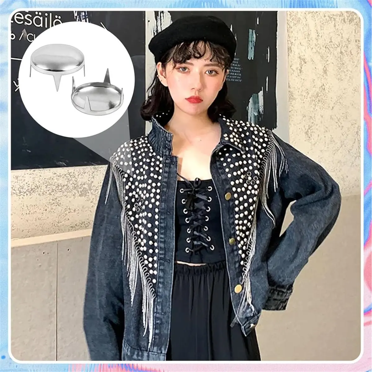 Reliable- 250Pcs 16mm Round Dome Studs for Clothing, Nailhead Studs and Spikes Leather Rivets, Prong Studs Kit for Punk Rock DIY