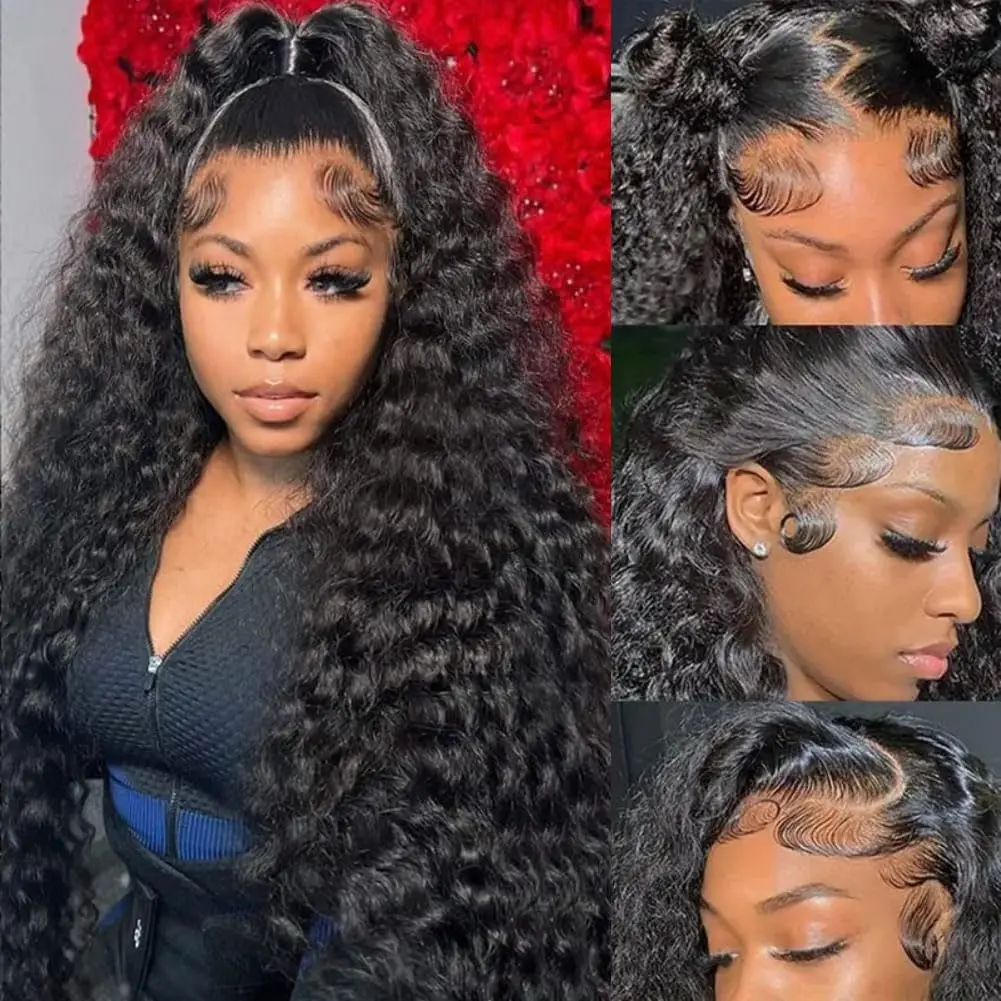 13x4 HD Lace Frontal 13x6 HD Lace Frontal 4x4 Closure Deep Wave Brazilian Human Hair Wig 40 Inch 250 Density Glueless For Black Women