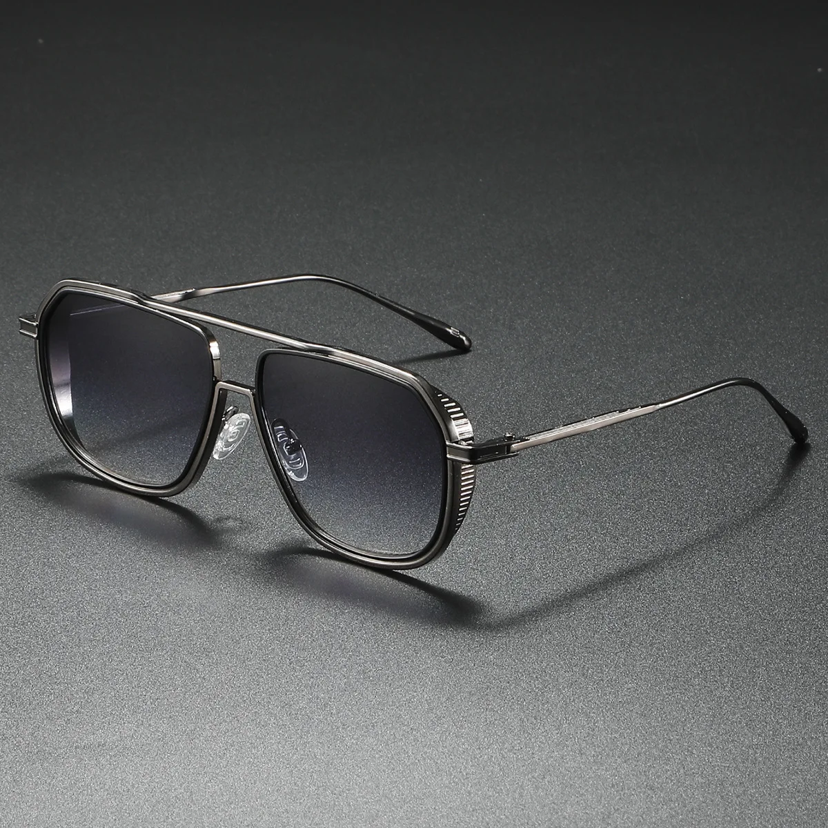 

Designer style New square metal sunglasses with double beams for men Fashionable Retro