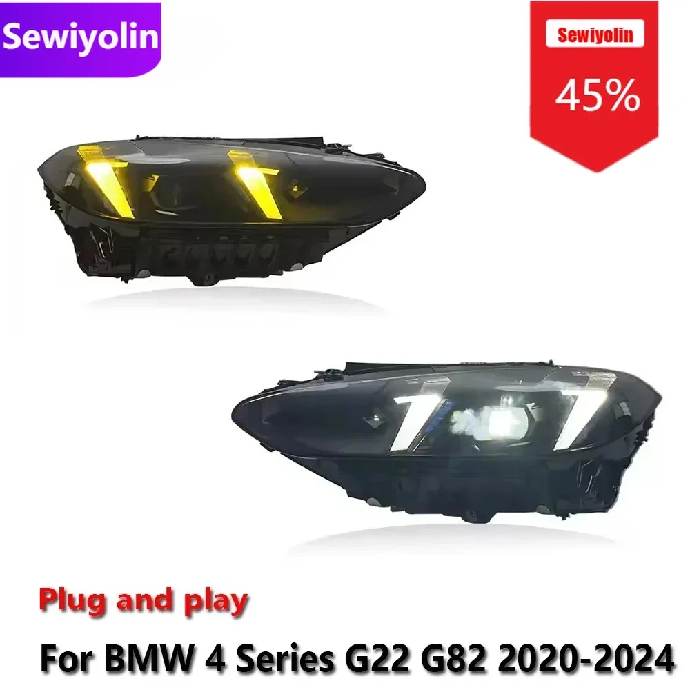 

Автомобильные светодиодные фары DRL для BMW 4 серии G22 G82 2020-2024, желто-белые линзы проектора сигналов DRL, автодоступ