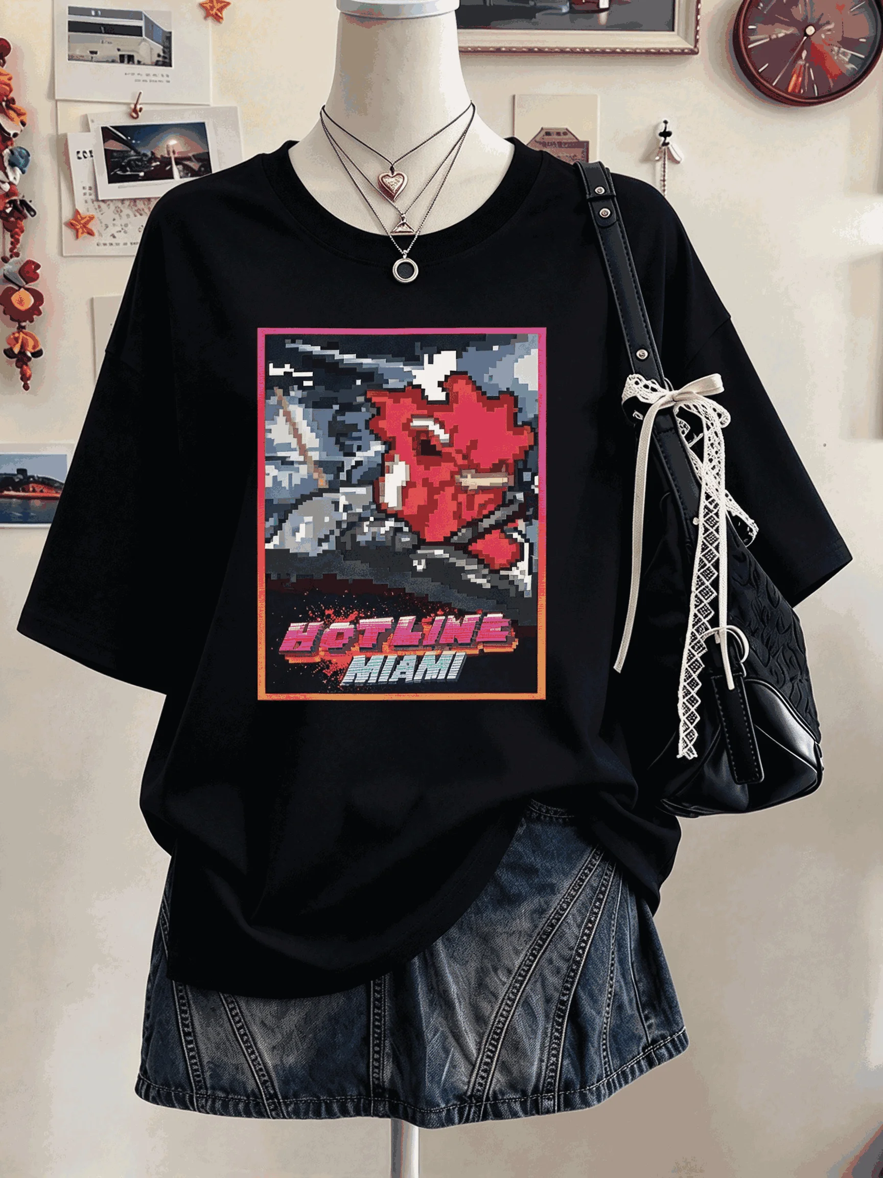 HOTLINE MIAMI Cotton Retro Unisex Casual Fashion T-shirt High Street Oversized Unisex Trendy Print T-shirts for Men Women soft