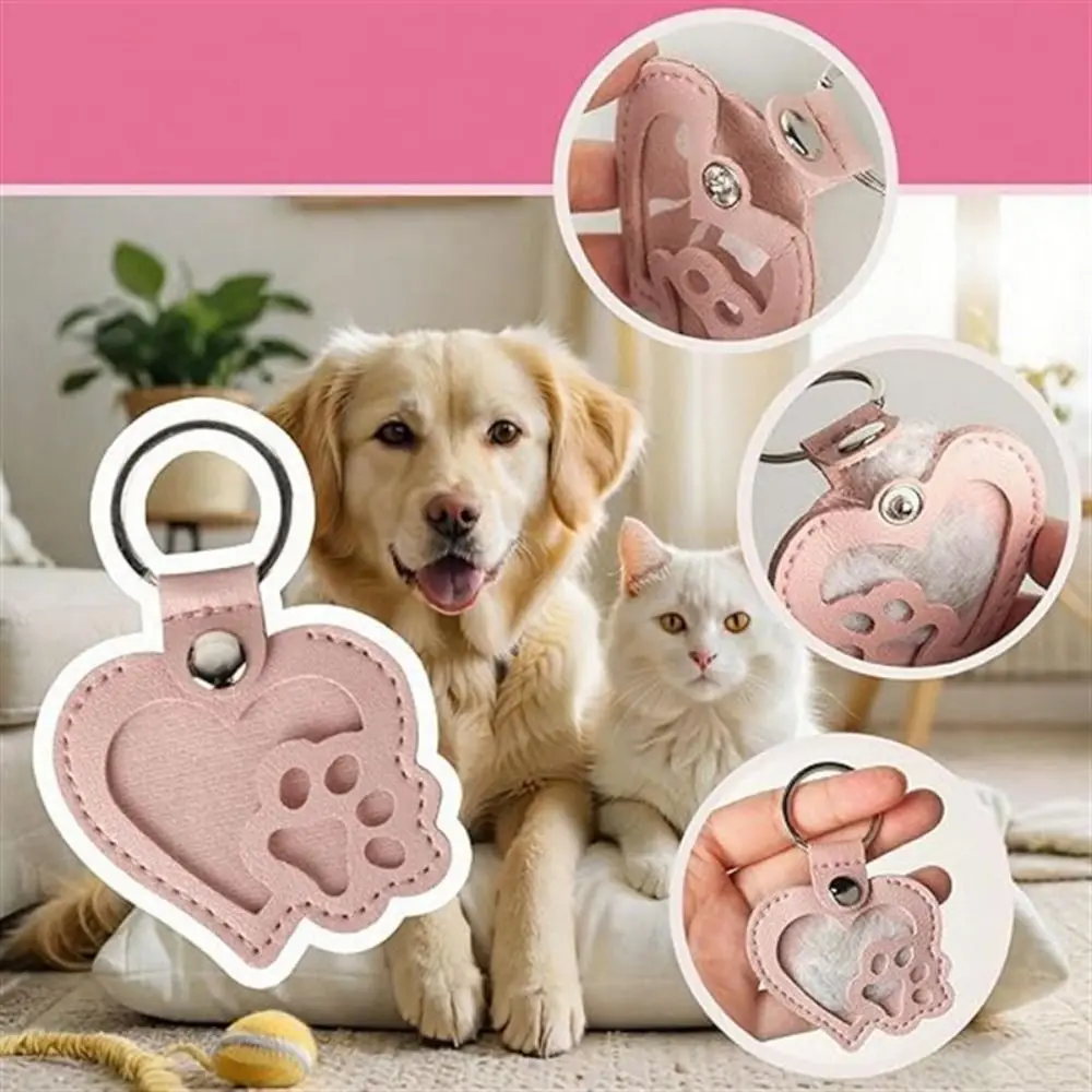 Multifunctional PU Leather Pet Hair Memorial Keychain Mini Multiple Colors Pet Hair Storage Bag Photo Holder For Pet Owner