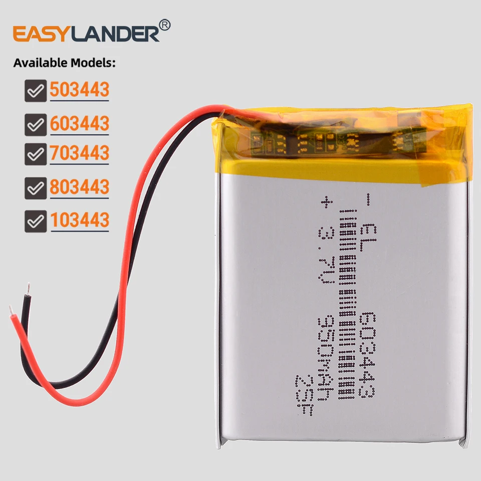 603443 3.7V 950mAH 583443 Polymer Lithium ion / Li-ion Battery