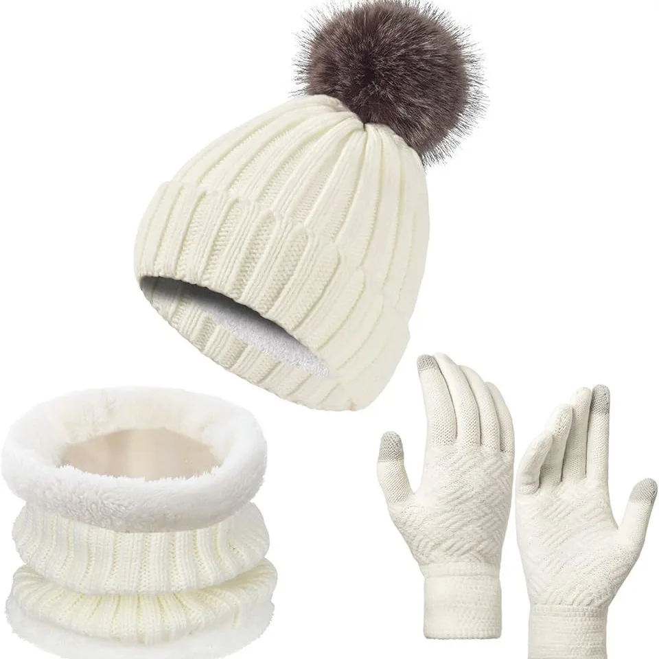 Herren Winddichte Mütze Outdoor Reisen Freizeit Winter Schal Handschuhe Dreiteiliger Hals One Plus Kaschmir Warme Winter Strickmütze