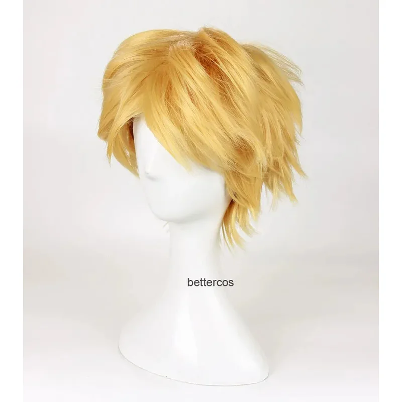 2025 22 Parrucche cosplay Adrien / Cat Noir di alta qualità Capelli sintetici corti biondi dorati resistenti al calore + cappuccio per parrucca