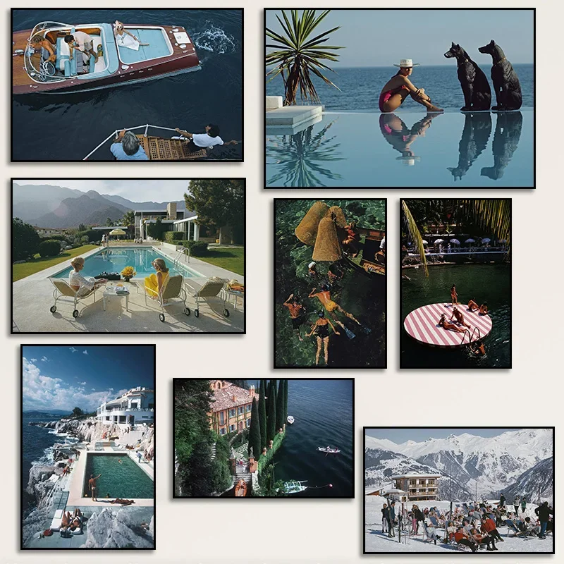 Vintage Slim Aarons Beach Club Snorkelling in Malta High Society Photo Art Poster Canvas Painting Wall Prints Picture Home Decor