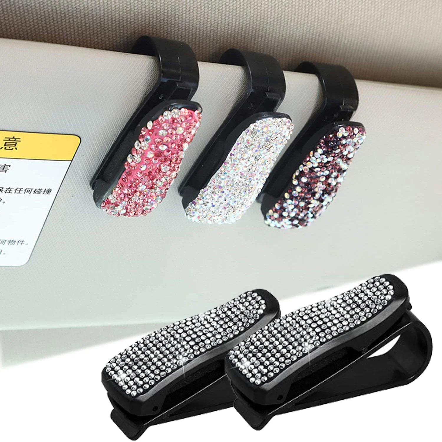 Diamond Glasses Holders Car Sun Visor Sunglasses Eyeglasses Mount With Ticket Card Clip Car Interior Accessories Glasses Holder