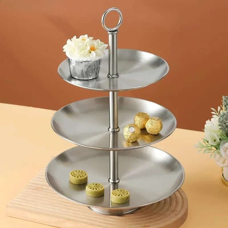Stainless Steel Three-layer Fruit Tray Afternoon Tea Heart Trays Living Room Double Layer Dessert Cake Stand Kitchen Accessories
