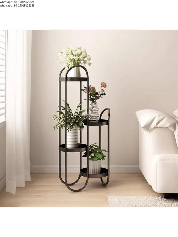 Creative Multi-Tier Flower Pot Stand Modern Floor Plant Holder Living Room Creme Colored Iron Display Rack Stylish Planter Shelf