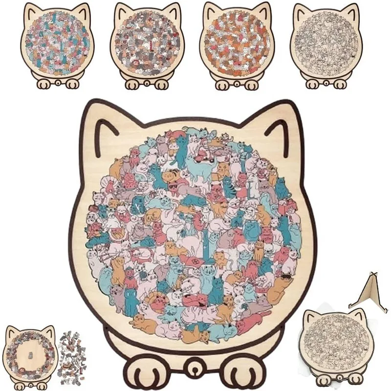 

135pcs Cat-shaped Wooden Jigsaw Puzzle Gifts for Cat Lovers Home Decorations Unique Irregular Puzzle Pieces Game Birthday Xmas