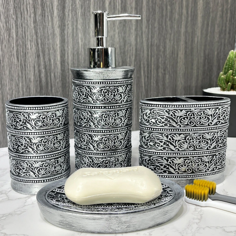 Hotel Bathroom Resin Wash Set Toothbrush Cup Soap Dish Ornament Toilet Wash Four Piece Set Housewarming Gift Bathroom Decoration