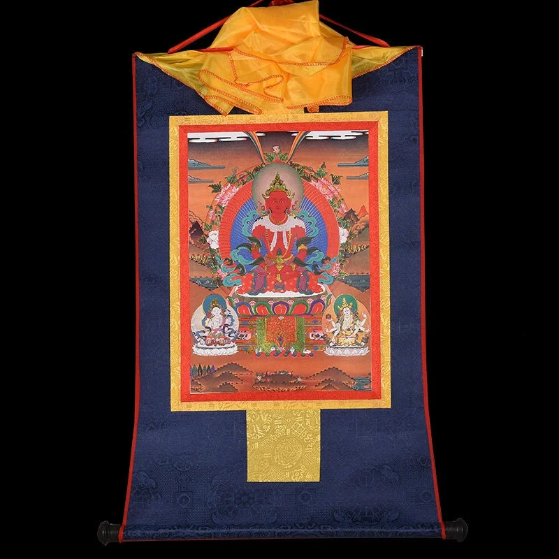 Tibetan Thangka Amitayus Longevity Buddha Painting - Esoteric Buddhist Wall Hanging, Auspicious Home Buddha Hall Decor