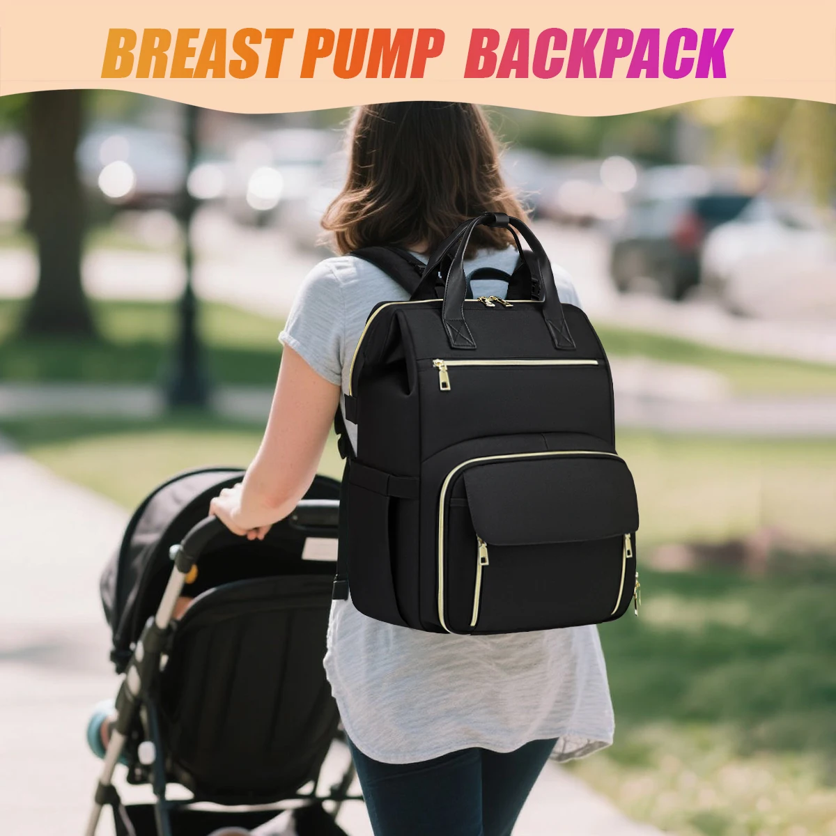 

Breast Pump Backpack Diaper Bag Tote with Pacifier Case Large Travel Diaper Tote for Mom Breast Pump Bag with Insulated Bag