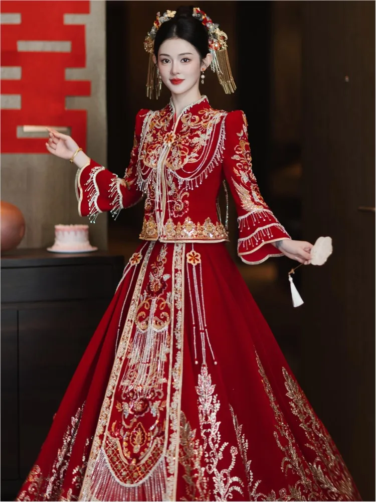 Velvet dress new bride's wedding Chinese-style toasting and