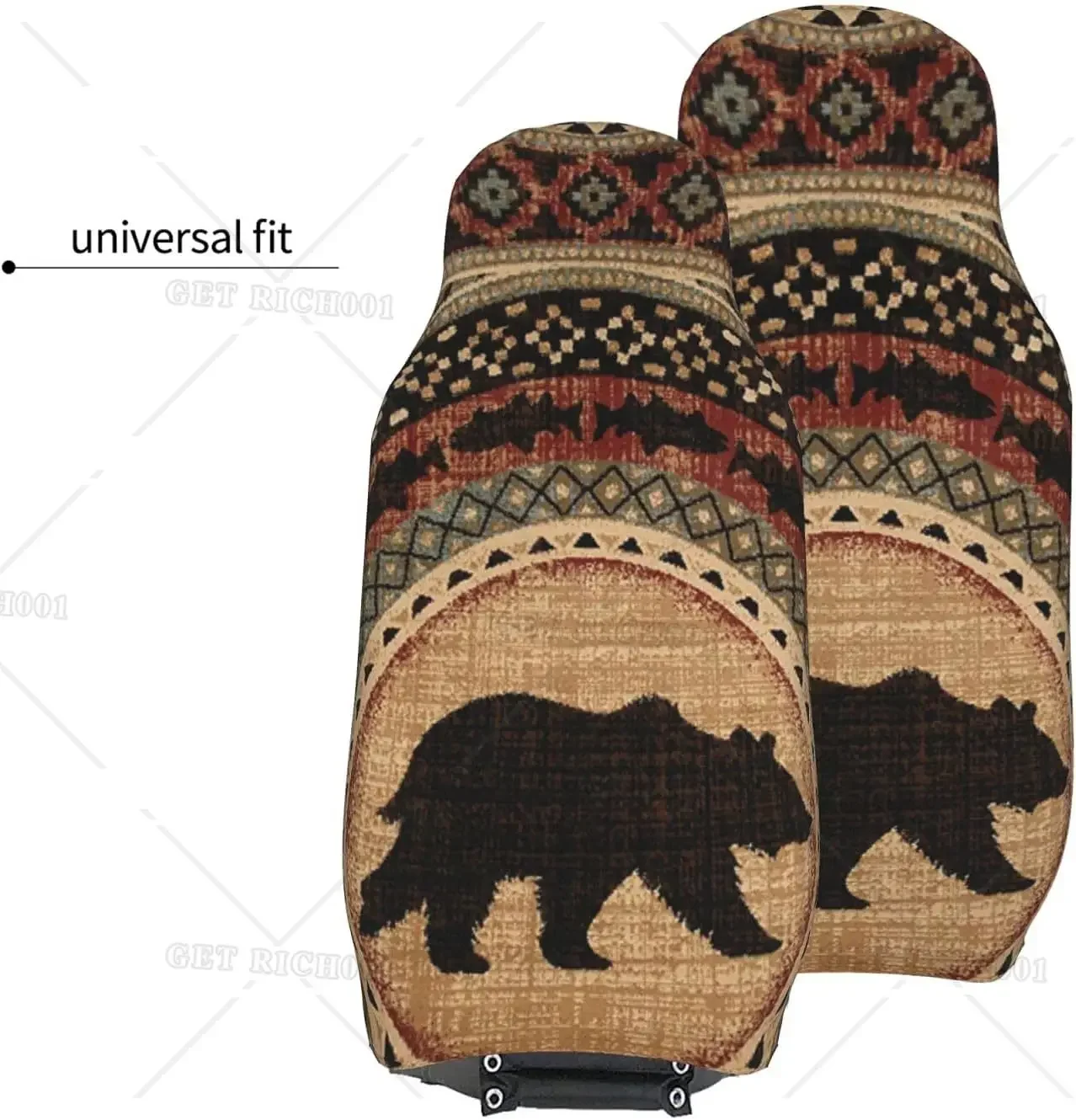 Vintage niedźwiedź brązowy zestaw pokrowców na siedzenia samochodowe 2 Pcs przednie siedzenie akcesoria ochronne do uniwersalnego samochodu SUV ciężarówka Van zestaw pokrowców na siedzenia samochodowe — zdjęcie 5