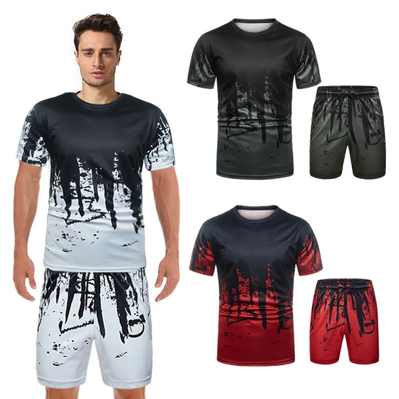 Europe and The United States Men's Printed Short-sleeved Shorts Set Summer Explosive Fashion Sports Camouflage Leisure Suit